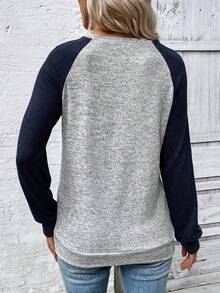 EMERY ROSE 女士撞色圆领插肩袖休闲卫衣 - 彩色 - 查看 2