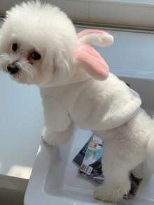 PETSIN 1pc Pink Rabbit Plush Pet Hooded Sweatshirt For Autumn, Winter, Christmas, Thickened Warm Home Cat And Dog Pet Clothes - Multicolor - View 3