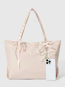 ROMWE Kawaii Large Capacity Tote Bag For Women, New Versatile Commuter Handbag With Shoulder Strap - Pink - View 3