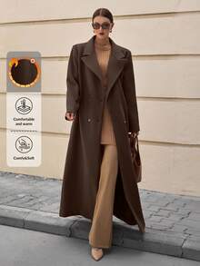 EURMUSE Women's H-Line Long Lapel Woolen Overcoat, Winter - Brown - View 1