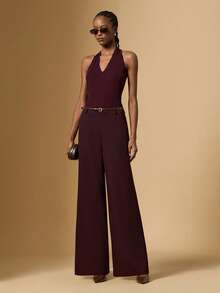 Briarwyn 女士时尚露背吊带上衣和阔腿裤两件套 - 咖啡棕 - 查看 3