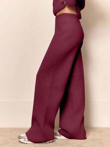 MUSERA 针织直筒裤（仅下装）冬季居家休闲舒适工作可爱优雅休闲时尚运动裤 - 酒紅色 - 查看 3