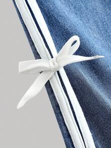 SHEIN Young Girl' White Ribbon Bow Accent Blue Denim Elastic Skinny Flare Pants - Light Wash - View 5