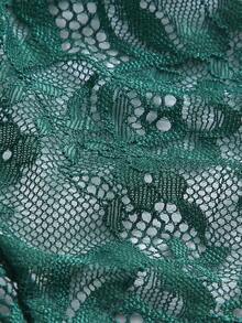 Floral Lace Bra & Thong Sexy Lingerie Set - Dark Green - View 4