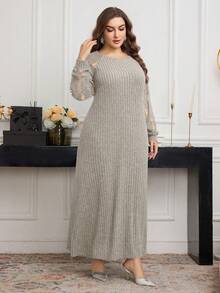 Modelyn Váy ren hoa hướng dương chắp vá mềm mại thời trang thu đông cho nữ - Màu Xám nhạt - Xem 7