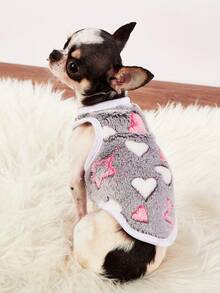 PETSIN 1pc Red And White Heart-Shaped Star Printed Pet Vest Gray Autumn And Winter Thick Flannel Warm Pet Clothes - Grey - View 2