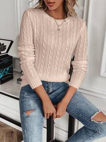 SHEIN LUNE Jersey de cuello redondo de color liso, otoño/invierno - Rosa vieja - Ver 4