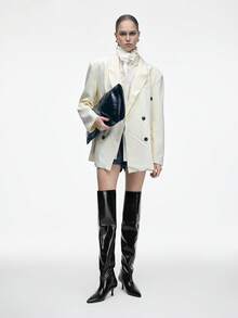 Mnmlis 女士尖头时尚黑色日常百搭过膝高跟靴 - 黑色 - 查看 2