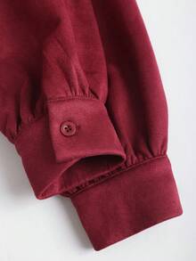 Sweetra Women's New Spring/Autumn Suitable For Outing, Vacation, Commuting, College Style Solid Color Suede Fabric Waist Pleated Design Mini A-Line Dress - Burgundy - View 5