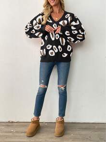 EMERY ROSE New Asymmetrical Round Neck Loose Pullover Knit Sweater For Women, Autumn/Winter - Black - View 4