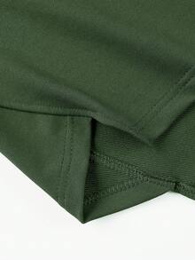 Manfinity Homme Men's Slogan Print Long Sleeve Drawstring Asymmetrical Hem Hoodie Sweatshirt - Army Green - View 6