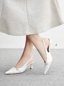 CUCCOO BIZCHIC Women's Pointed Toe Stiletto Heel White Backstrap High Heel Pumps, Slingback Dress Shoes For Outdoor, Commute, Party, Banquet, Office Wear Valentine's Day Spring Shoes - White - View 5