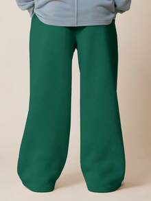 SUMWON Wide Leg Jogger Sweatpants For Tween Boys With Drawstring Waist And Relaxed Fit Casual Everyday Wear Pants - Dark Green - View 4