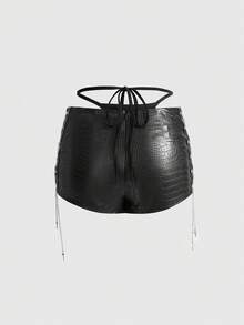 ROMWE Avant Bộ bikini 2 mảnh bó sát lưng thấp trang trí da PU phong cách Retro Gyaru Biker dành cho nữ - màu đen - Xem 7