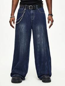 ROMWE MEN Street Life Men's Casual Washed Butterfly Embroidered Denim Jeans - Blue - View 7