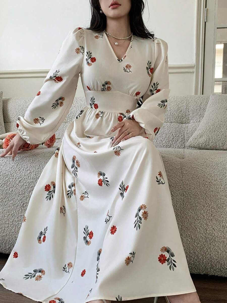 Feyla فستان طويل أنيق ذو طبعة زهور رومانسية عتيقة، مناسب للعطلات - متعدد الألوان - مشاهدة 1