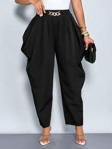 SOLERSUN 女士时尚休闲优雅宽松褶裥口袋纯色腰带细节西装裤通勤日常百搭四季 - 黑色 - 查看 7