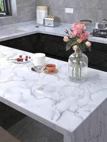 1 Roll Marble Contact Paper Peel And Stick Countertops For Kitchen Waterproof Contact Paper For Desk Rose Pink Marble Countertop Covering Adhesive Vinyl Wrap Renter Friendly Wallpaper - Black and White - View 3