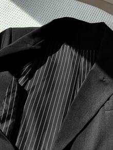 SHEIN EZwear 大码时尚黑色双排扣西装外套 - 黑色 - 查看 6