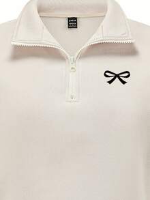 SHEIN 两件套女士休闲时尚创意个性清新优雅简约蝴蝶结印花立领半拉链卫衣和直筒裤，舒适秋冬套装