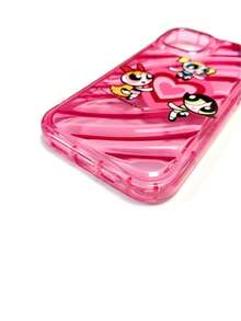 THE POWERPUFF GIRLS X SHEIN Puffburst 女孩图案防震手机壳，透明可爱风，时尚简约，防震防摔 TPU 软壳，兼容 13/16 Pro Max/17/Air/17 Pro/17 Pro Max，卡通爱好者适用 - 日常使用及礼物 - 紅色 - 查看 8