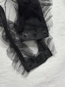 Fantasy Costume 5件套万圣节领结领子、心形绒球、猫耳镂空性感服装套装 - 黑與白 - 查看 2