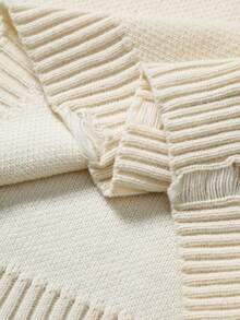 Manfinity EMRG 男士休闲宽松字母破洞圆领长袖毛衣，秋冬款 - 杏色 - 查看 6