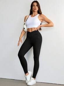 SHEIN Tall 女士秋冬基础款针织纯色灰色宽松露肩不对称领长袖卫衣和喇叭裤运动套装，两件套 - 彩色 - 查看 6