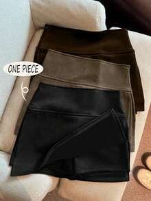 Franclia 时尚新款绒面高腰修身A字开衩短裙，女士春秋季