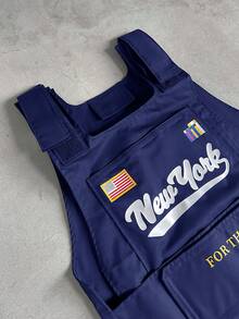 PAVTROS Áo vest nam in chữ, áo vest nam kiểu Y2K, quần áo nam New York, áo vest kiểu Y2K. - Màu xanh hải quân - Xem 3