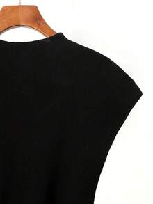 GlowEve Elegant Cinched Waist High Neck A-Line Long Knit Dress For Women, Flattering Fit, Spring/Summer - Black - View 3