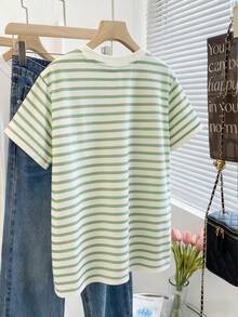 Resyla 女士圆领条纹西瓜刺绣可爱时尚百搭舒适T恤 - 白色 - 查看 2