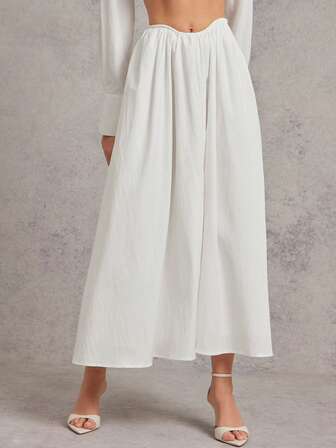 L'Amorae 女士优雅通勤纯色钢丝装饰裙