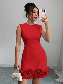 Rafferiza Váy in hoa ôm dáng thanh lịch dành cho nữ - Đỏ - Xem 4