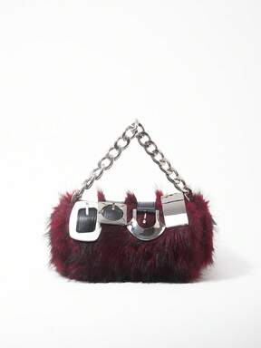 Grunge Punk 2000s Style Women  Handbags,Punk Rivet Biker Bags,Metal Chain Bag,Fur Purse ,Autumn & Winter Wallets(Random Pattern)