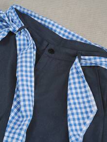 TOKVUE Pantalones holgados de uso casual diario con estampado de cuadros y parche de estrella - Azul - Ver 6