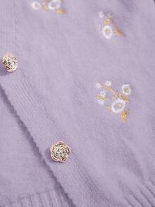 Revavyn 2pcs Women Floral Embroidery Long Sleeve Knitted Cardigan And Camisole Knit Top Set, Autumn/Winter - Lilac Purple - View 7