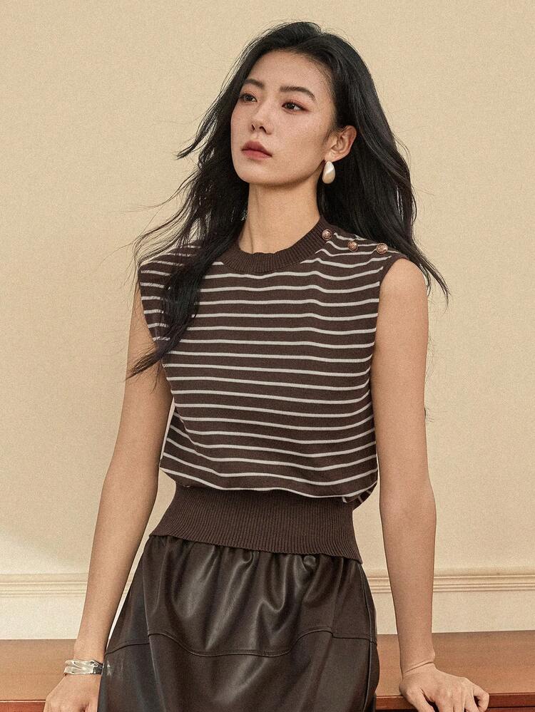 Women's Fashionable Brown Plaid Contrast Color Patchwork Casual Business Vest, Suitable For Autumn, Spring, Summer, Street Style, New Year, Christmas