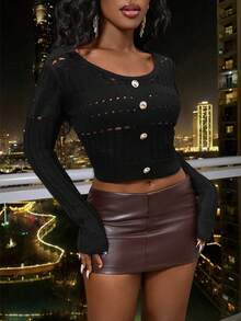 Glyssa Women's Vintage Stockholm Style Graphic Pullover Sweater, Elegant Versatile For Dates, Work, Office, Business Casual, Winter, Suit, Top, Party, Black Hollow Sweater