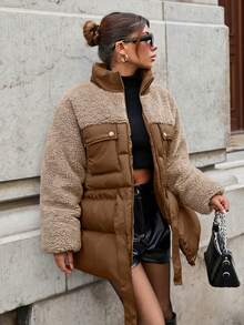 立领泰迪熊纹理配套女士羽绒服