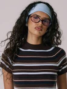 MUSERA 条纹针织圆领修身短袖T恤 休闲可爱冬季舒适家居针织衫 Coco Cloud Spring - 彩色 - 查看 2