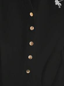 GlowEve Women's Casual Front Button Fleece T-Shirt, Autumn/Winter - Black - View 3