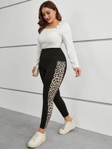 EMERY ROSE Plus Leopard Summer Outfits Print Leggings With Phone Pocket - Multicolor - View 4