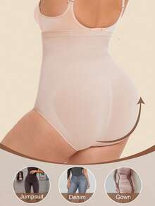 Women's Plus Size Seamless Tummy Control Triangle Panties Shapewear Bottoms, 1pc - Apricot - View 6