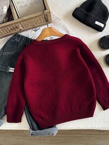 SHEIN 男童休闲百搭保暖针织套头毛衣，红色、黑色、复古款，适合圣诞节、派对、度假、秋季穿着，秋冬季皆宜。 - 彩色 - 查看 4