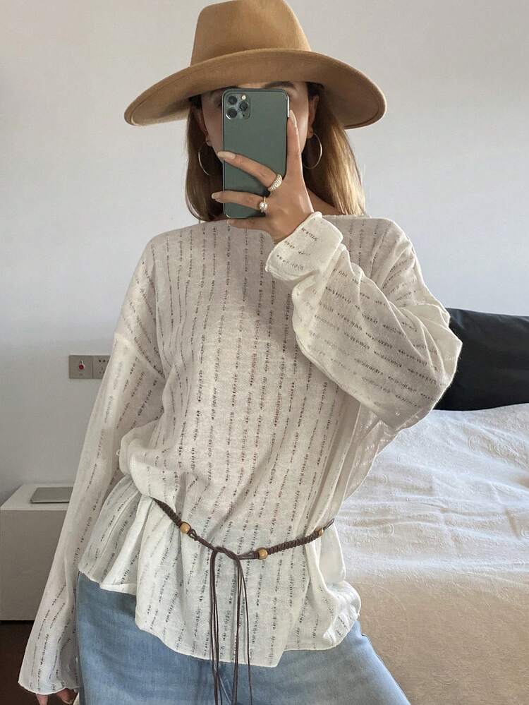 Women's Striped Boat Neck Casual Versatile Long Sleeve T-Shirt, Suitable For Commuting And Vacation