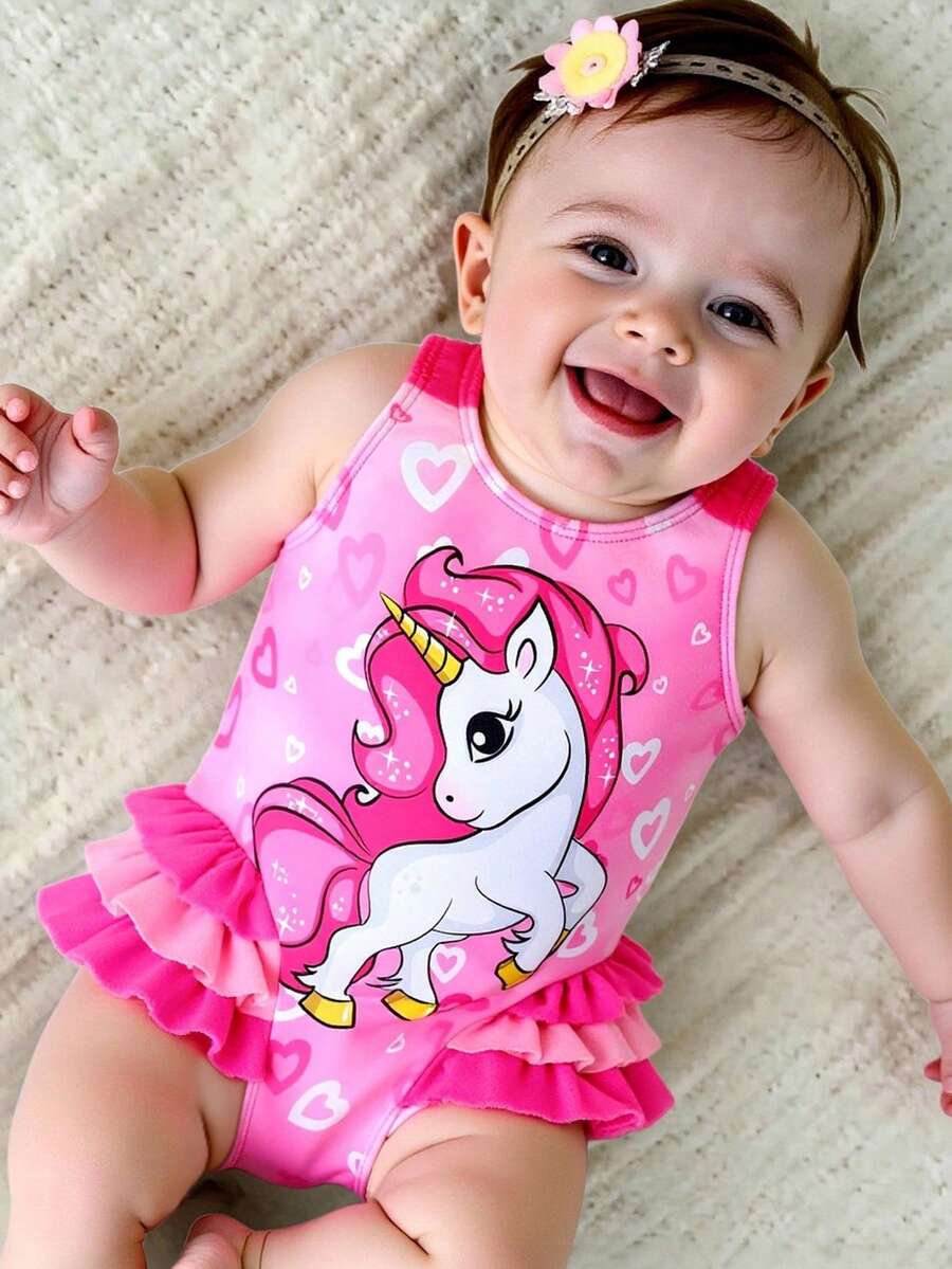 SHEIN Bộ đồ bơi liền thân hai mảnh in hình kỳ lân cho bé gái, 2 mảnh, màu hồng dễ thương, hình trái tim, kỳ lân, bộ đồ bơi kỳ lân cho bé gái, đồ bơi kỳ lân cho bé gái, bộ đồ bơi cho bé gái 2 tuổi, đồ bơi cho bé gái cỡ S 2-6 tháng, đồ bơi kỳ lân cho bé gái 2 tuổi, đồ bơi hình cá ngựa, đồ bơi liền thân cho bé gái, đồ bơi dễ thương cho bé, đồ bơi xếp nếp cho bé, đồ bơi xếp nếp cho bé gái, đồ bơi kỳ lân cho bé gái. - Hồng - Xem 1