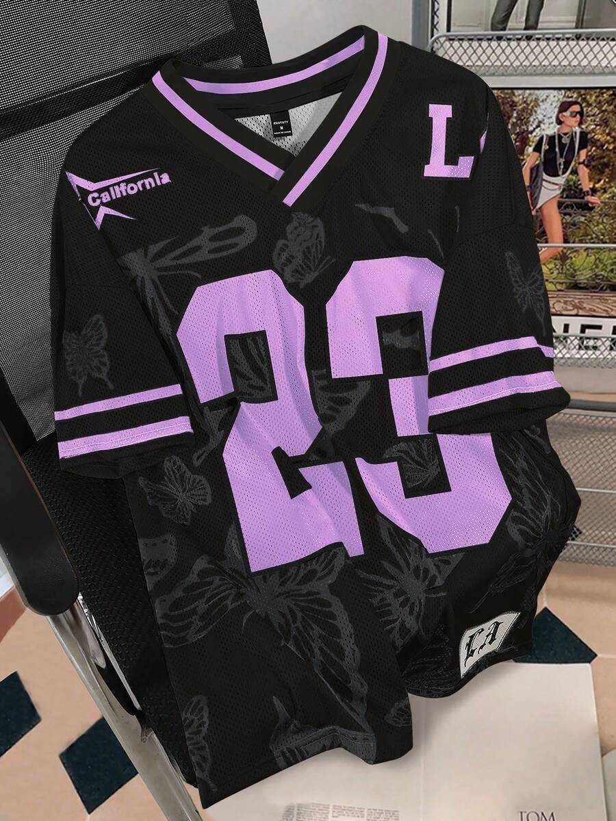 Manfinity Campus Court 休闲宽松透气短袖男士时尚印花T恤 - 彩色 - 查看 1