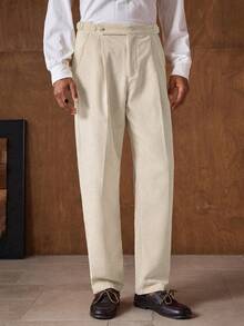 AKNOTIC Men's Casual Corduroy Pants, Versatile For Commuting, Daily Wear, Gatherings, Dates, Parties, Fashionable Design, Comfortable Fit Beige Pants For Men Pleated Trousers Men Men S Pleated Suit Pants Corduroy Pants Men Cream Pants Men