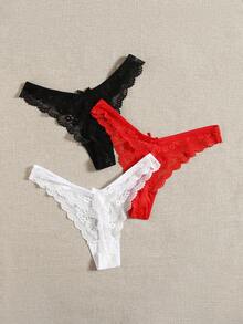 SHEIN 3packs Lace Scallop Trim Panty Set Sexy Lingerie - Multicolor - View 2
